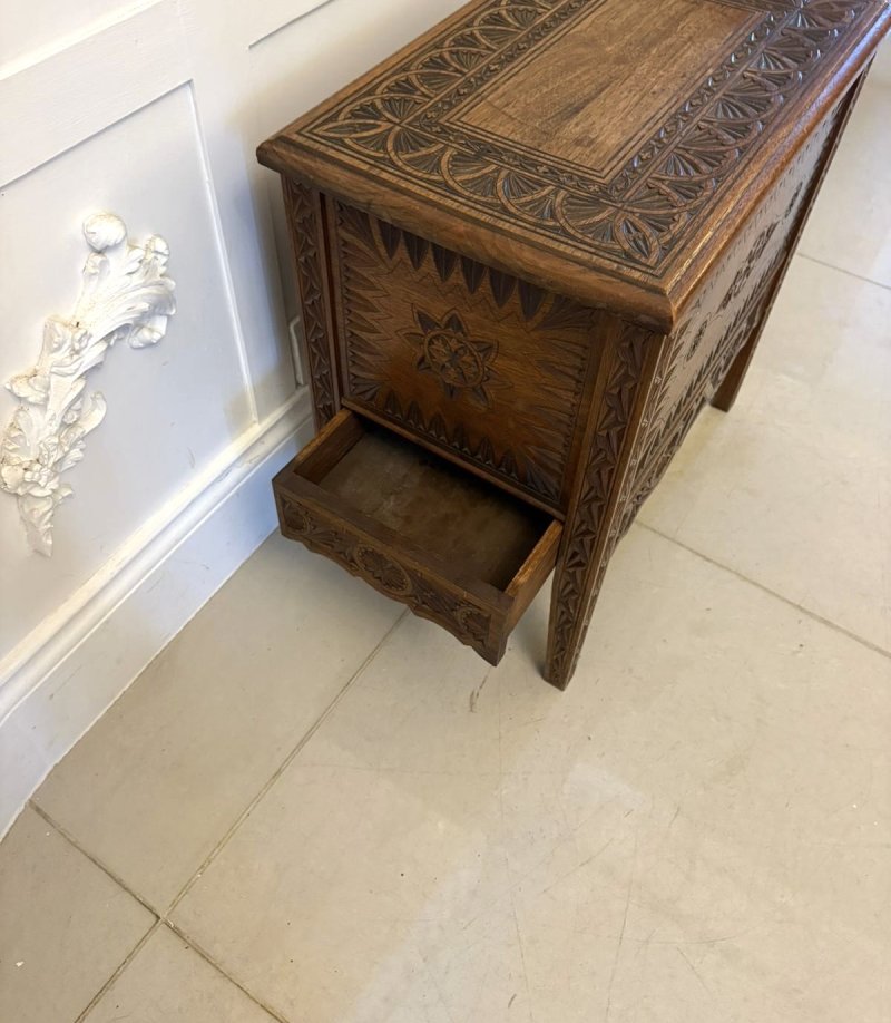 Antique Quality Hand-Carved Oak Marriage /Dowry Chest